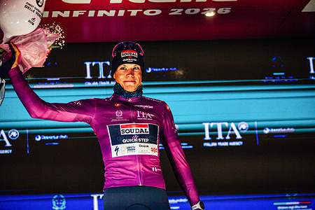 Paul Magnier celebrates another day as the top sprinter during the 2026 Giro d'Italia. The 109th edition of the race travels from its historic start in the Balkans across the Italian peninsula, through the Apennines, and into the Alps.