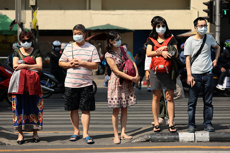 Chinese tourists wearing protective face masks stand near the Erawan shrine in Bangkok.
Thai health officials are stepping up monitoring and inspection for coronavirus. Thailand has detected 14 cases. The virus has so far killed at least 170 people an outbreak which began in the Chinese city of Wuhan.