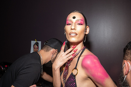 A model poses backstage for The Blonds during the NYFW (New York Fashion Week): The Shows at Paradise Club at the Times Square Edition in New York City.