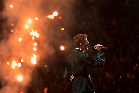 Ukrainian singer Max Barskih performs at the Kyiv Palace of Sports.