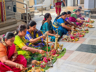 Hindu female devotees perform Thiruvilakku Pooja (ceremonial lamp worship) during the auspicious Aadi Velli (Friday) celebrations at the Agastyar Ashrama Temple. Aadi Velli, observed during the Tamil month of Aadi, is dedicated to Goddess Shakti, with devotees offering prayers, lighting traditional oil lamps and performing special rituals seeking prosperity, health and family well-being.