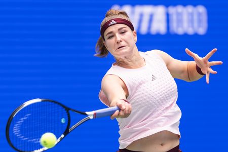 Karolina Muchova of Czechia seen in action with Caty McNally of USA (Not in view) during the Wuhan Open final match at the Optics Valley International Tennis Center. Karolina Muchova defeated Caty McNally with a score of 3-6, 7-6, 7-6.