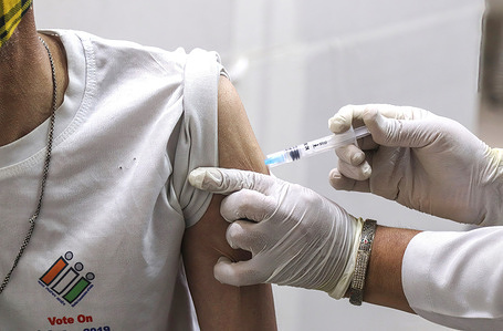 A healthcare worker administers a dose of Covishield vaccine (developed by Serum Institute) to a man during a vaccination drive at a government dispensary.India recorded 81,446 new coronavirus Covid-19 cases on 01, April 2021 and 469 deaths in 24 hours.