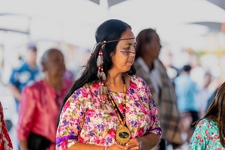 Aura Zazueta of the Kumiay community from Rosarito seen during the celebration. Nativa 2025 brings together Indigenous Yuman people and communities from San Luis Río Colorado and California to celebrate in songs, dances, crafts and stories that highlight their living traditions beyond borders.