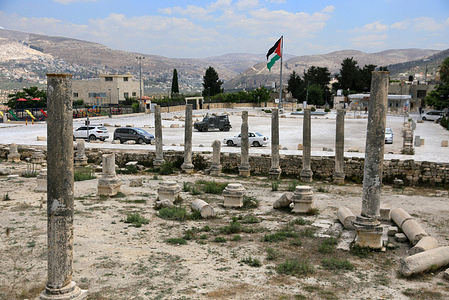 An Israeli military vehicle is guarding Israeli Antiquities Authority workers excavating at the Roman amphitheater in Sebastia, north of Nablus in the West Bank. Residents of Sebastia reported that Israeli forces have imposed security measures in the area to ensure the smooth progress of the excavation work at the archaeological site.