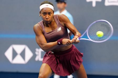 Coco Gauff of the United States in action against Elise Mertens of Belgium during Women's Singles Round of 16 match on day eight of China Open at the National Tennis Center. Elise Mertens won 3-6, 3-6