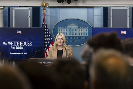 White House Press Secretary Karoline Leavitt speaks during a press briefing in the James S. Brady Press Briefing Room at the White House.
