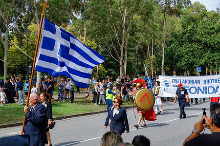 Participants are seen in a parade during the Greece National Day commemorations. Members of the Greek-Australian community gathered in Melbourne to celebrate Greece’s National Day, commemorating the start of the Greek War of Independence. The annual event features cultural performances, traditional dress, and community participation, highlighting the strong ties between Greece and Australia’s multicultural society.