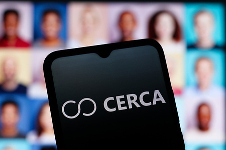 In this photo illustration, the Cerca Dating app logo is seen displayed on a smartphone screen