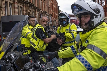 Police have arrested a man during the Britain first protest as they demand remigration. Hundreds of Britain First supporters marched through Manchester on Saturday, calling for mass deportations and stricter immigration controls. Police made three arrests, while counter-protesters gathered in Piccadilly Gardens to oppose the rally.