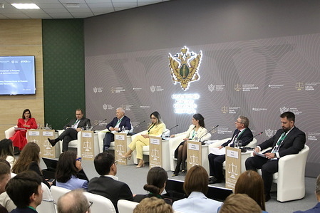 Anatoly Aksakov, Chairman of the Committee of the State Duma of the Federal Assembly of the Russian Federation on Financial Markets seen during the Legalization of Cryptocurrency Transactions in Russia: Legal Certainty and Economic Necessity session at The St. Petersburg International Legal Forum at the Expoforum Convention and Exhibition Center.