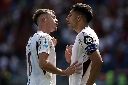 (L) Ivan Ilic of Torino, (R) Gullermo Maripan of Torino seen in action during the Serie A Enilive 2025-2026 football match between AS Roma and Torino FC at Olympic Stadium.
seen in action during the Serie A Enilive 2025-2026 football match between AS Roma and Torino FC at Olympic Stadium. Final scores; AS Roma 0-1 Torino FC.