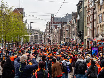 The main street is seen full of people during the King's Day, the country's biggest and most colorful festivity was celebrated with orange as people enjoy the parties. In the afternoon, some parts of the city were too crowded, so the municipality advised visiting other places.
