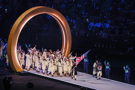 Members of Team United States of America are seen during the Opening Ceremony of the Milano Cortina 2026 Winter Olympics at Milano Ice Skating Arena in Milan