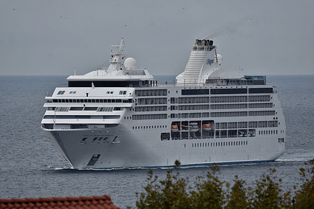 The passenger cruise ship Seven Seas Mariner arrives at the French Mediterranean port of Marseille.
