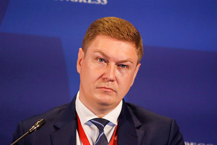 Artem Sokolov, President of The Association of Internet Trade Companies, attends a session of the "Transnational E-Commerce: Development Scenarios" in the framework of the St. Petersburg International Economic Forum 2022 (SPIEF 2022).