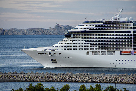 The liner MSC Splendida cruise ship arrives at the French Mediterranean port of Marseille.