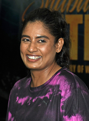 Former Indian women's cricket team captain Mithali Raj smiles during a promotional event 'Shabaash Mithu' a biographical film based on her life story in Mumbai. The film is a biography on the life of Indian women's cricket team captain, Mithali Raj played by actress Taapsee Pannu. It will be released in India on 15th July.