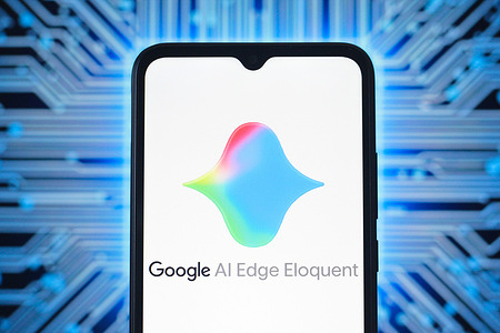 In this photo illustration, the Google AI Edge Eloquent logo is seen displayed on a smartphone screen.