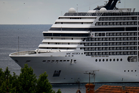 The passenger cruise ship MSC Musica arrives at the French Mediterranean port of Marseille.