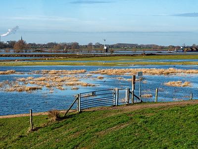 A hiking area is seen flooded because of the high water in the Waal River. Due to the recent rainfall in Germany, the water levels of the Rhine and Waal rivers have risen in the area of Nijmegen. The Waal river reached a water level of 13 meters, but according to the Rijkswaterstaat (the Ministry of Infrastructure and Water Management) is not a level to be concerned about.