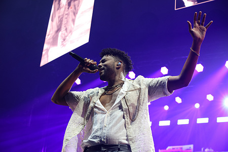 António Mendes Ferreira of the musical duo Calema, from São Tomé Príncipe, performs live in the concert at the Super Bock Arena.
