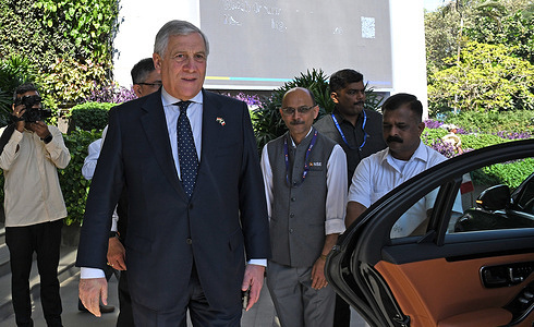 Antonio Tajani, Deputy Prime Minister and Minister of Foreign Affairs and International Cooperation of Italy is seen during the Italian delegation visit at the National Stock Exchange (NSE). The visit marked an important engagement between National Stock Exchange (NSE) and Italian delegation, highlighting cross-border collabaration in financial markets and economic partnerships.