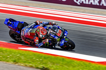 Monster Energy Yamaha MotoGP rider Fabio Quartararo seen in action during qualifying at the 2025 Pertamina Grand Prix.