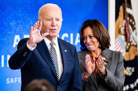 President Joe Biden and Vice President Kamala Harris at an event where the president signed an Executive Order regarding Artificial Intelligence (AI) at the White House in Washington, DC.
