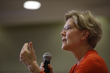 Elizabeth Warren campaigns for the Democratic nomination for the 2020 United States presidential election during a town hall meeting in student center at Morningside College in Sioux City.