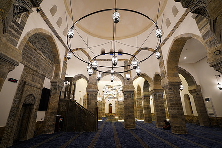 A view of the prayer hall of the historic Great Mosque of Al-Nuri, on the eve of Iraqi Prime Minister Mohammed Shia al-Sudani's visit to reopen the al-Nuri Mosque and the Al-Hadba Minaret after extensive reconstruction. This historic complex, dates back to the 12th century and was destroyed by Islamic State (ISIS) group fighters, was rebuilt as part of the UNESCO-led "Revive the Spirit of Mosul" project, with financial support from the United Arab Emirates. The official reopening ceremony is scheduled for September 1, 2025, with the attendance of the Iraqi Prime Minister and a senior delegation from the United Arab Emirates.