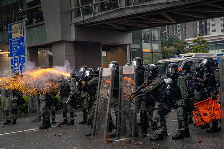Riot police fire a tear gas canister towards the protesters during the demonstration.
Tens of thousands of Pro-democracy protesters rallied on the streets of Hong Kong in another round of demonstration triggered by the now suspended extradition bill put forward by the government. However demonstrators are calling for a total withdrawal of the bill and demand the government to set up a independent body to investigate on the police brutality actions against protesters.