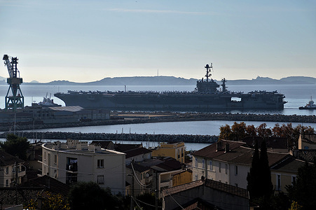 The aircraft carrier USS Harry S. Truman arrives in the French Mediterranean port of Marseille.