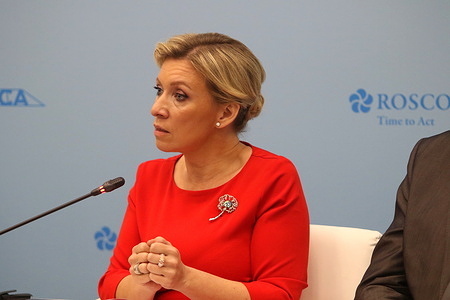 Maria Zakharova, Director, Department of Information and the Press, Ministry of Foreign Affairs of the Russian Federation, attends a session on Russia - Africa: Overcoming Stereotypes. The Role of the Media in Creating a Positive Image in the framework of the Second Summit Economic and Humanitarian forum 2023 in Saint Petersburg.