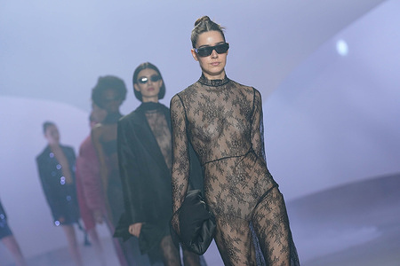 (EDITOR'S NOTE: Image contains nudity)
A model walks the runway during Gonçalo Peixoto fashion show at ModaLisboa Core, Lisbon Fashion Week in Lisboa.