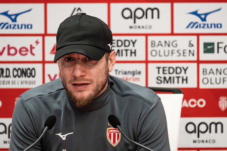 AS Monaco coach Sebastien Pocognoli takes part in a press conference ahead of the Ligue 1 McDonalds derby against OGC Nice at AS Monaco's training center in La Turbie, France. Next game : OGC Nice vs AS Monaco on sunday 08, 2026 in Allianz Arena Stadium in Nice, France.