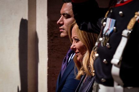 Italian Prime Minister Giorgia Meloni receives the President of the Republic of Ecuador, Daniel Noboa Azin at Palazzo Chigi.