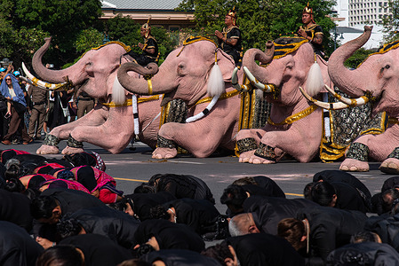 Mahouts and the elephants pay respect to the Queen Mother Sirikit outside the Royal Grand Palace in Bangkok. Mahouts and the elephants from Ayutthaya Elephant Palace travel from Ayutthaya to Bangkok to pay respect for the Queen Mother Sirikit at the Royal Grand Palace in Bangkok. The Queen Mother Sirikit died at the age of 93 on 24 October 2025 at the Chulalongkorn Hospital.