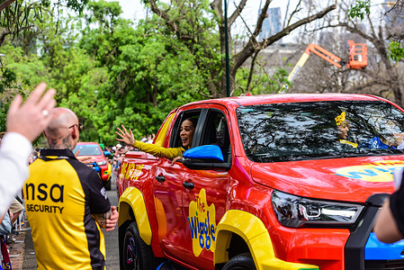 Evie Wiggle, Wiggles character performed by Evie Ferris seen during 2026 AFL Grand Final parade at Olympic Park.