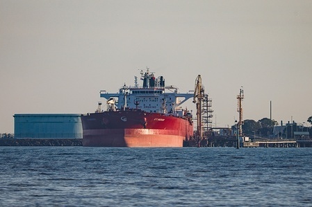 The tanker STI Madison is seen docked at Gellibrand Pier. Tanker ships dock in Port Melbourne as conflict in Iran contributes to uncertainty in global fuel supply chains. Despite market volatility, Melbourne’s ports remain a key entry point for imported petroleum products into Victoria.