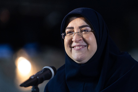 Fatemeh Mohajerani, spokesperson of the Iranian government, is seen during her weekly press conference in Tehran.