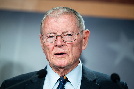 U.S. Senator Jim Inhofe (R-OK) speaks at a press conference where the Senate Republicans discussed the National Defense Authorization Act (NDAA).