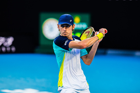 Alex de Minaur plays against Pablo Andujar during the Australian Open 2022 Round 3 match of the Grand Slam tennis tournament at Rod Laver Arena in Melbourne Olympic Park.Final score; Alex de Minaur wins in 3 straight sets with a score 6:4, 6:4, 6:2 against Pablo Andujar.