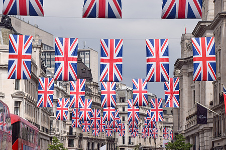 Union Jack flags decorate Regent Street ahead of VE Day (Victory in Europe Day) marking 80 years since the end of World War II in Europe.
