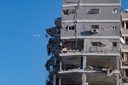 A view of an apartment building destroyed during the Iran Israel war as ballistic missiles hit the city.