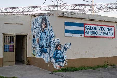 A mural celebrating the figure of late football legend Diego Armando Maradona is seen in a rural city in the countryside. Maradona died at the age of 60 on November 25, 2020 of severe heart failure in circumstances that are still under investigation.