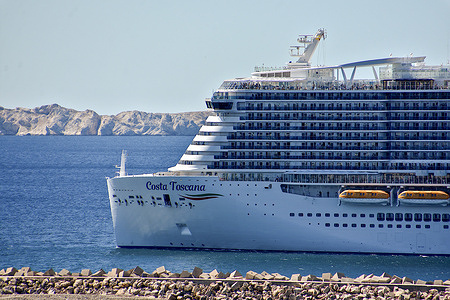 The liner Costa Toscana cruise ship arrives at the French Mediterranean port of Marseille.