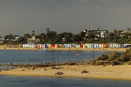 Beaches goers seen trying to stay cool at Brighton Beach in extreme temperatures that saw the mercury rise to 48.9C in the north-west of the state.