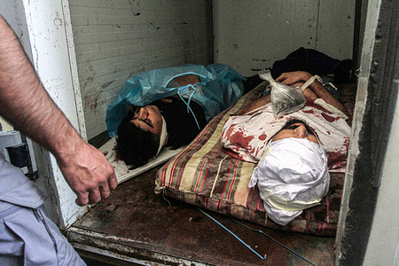 (EDITORS NOTE: Image depicts death)
A view of Palestinian bodies of five killed in the Israeli air strike on the city of Tubas. A large-scale Israeli military raid took place in the city of Tubas in the northern occupied West Bank, where five Palestinians were killed in an airstrike. Additionally, Israeli forces surrounded a Palestinian hospital and prevented medical staff from transporting patients to and from the facility.