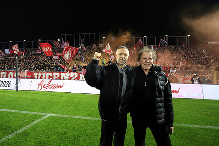 Stefano Rosso Chairman of L.R. Vicenza and Renzo Rosso celebrate their promotion to Serie B during the match on the 6th day of the Serie A Championship between L.R. Vicenza and Inter U23 at the Romeo Menti Stadium. Final score; L.R. Vicenza 2 : 1 Inter U23.